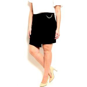 Sky Plus Ladies Pencil Skirt Black Wrap-Front Gold-Side-Chain Size XL  NWOT